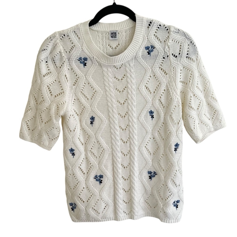 La Redoute Collections Ivory Short Sleeve Knit Floral Jumper Sweater Medium